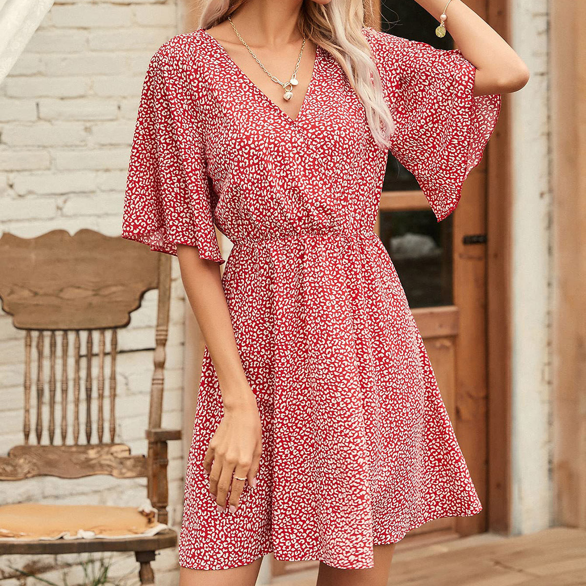 Summer V-neck Short-sleeved Beach Dress