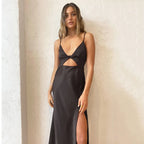 Satin Knot Hollow-out Straps Dress