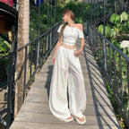 Draped Wide-Leg Beach Trousers
