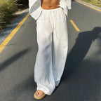 Cotton-Linen Wide-Leg Beach Trousers