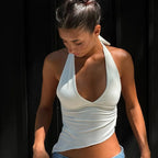 Casual Solid Halter Crop Top