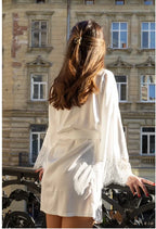 White Satin, Lace Sleeves Robe