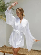 Feather Patchwork V-Neck Robe