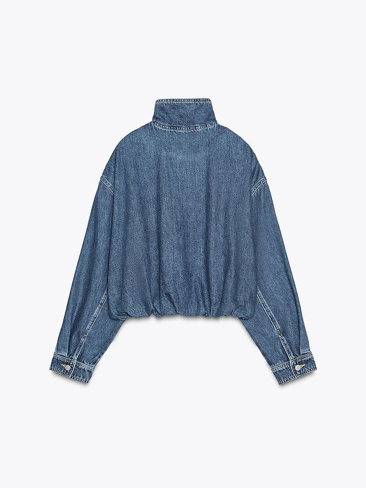 Long Sleeve Zip Up Denim Jacket