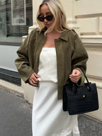 Suede-Texture Bomber Jacket