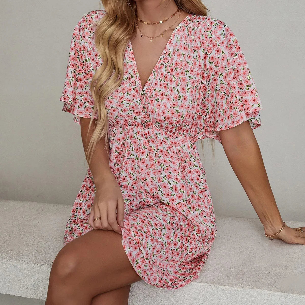 Summer V-neck Short-sleeved Beach Dress