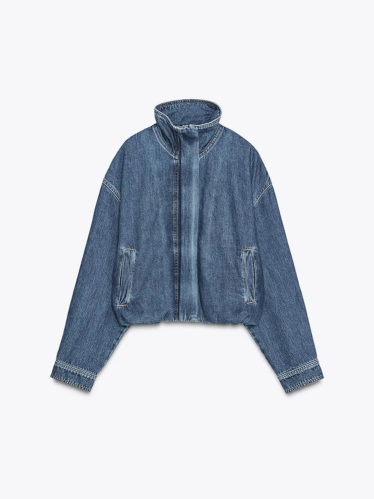 Long Sleeve Zip Up Denim Jacket