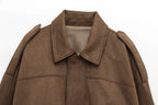 Suede-Texture Bomber Jacket
