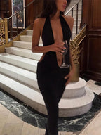 Halter Deep V-Neck Maxi Dress