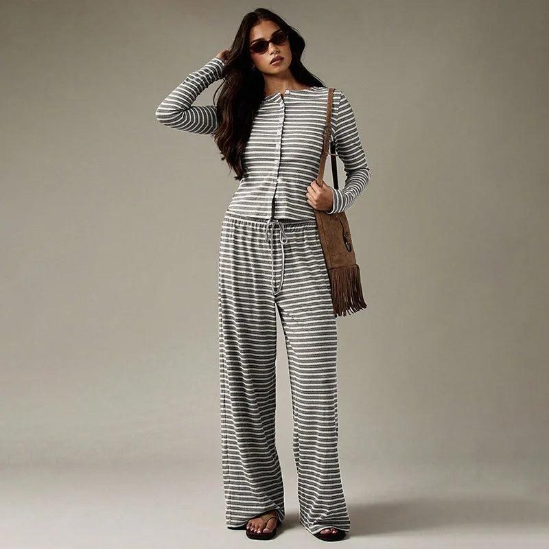 Striped Cardigan & Loose Trousers Co-Ord