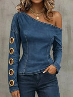 American Retro Denim Off-shoulder Top