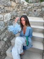 Deep V-neck Long Sleeve Cover-Up