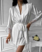 V-Neck Satin Half Sleeve Robe