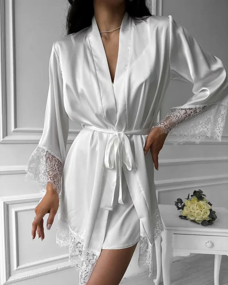 V-Neck Satin Half Sleeve Robe