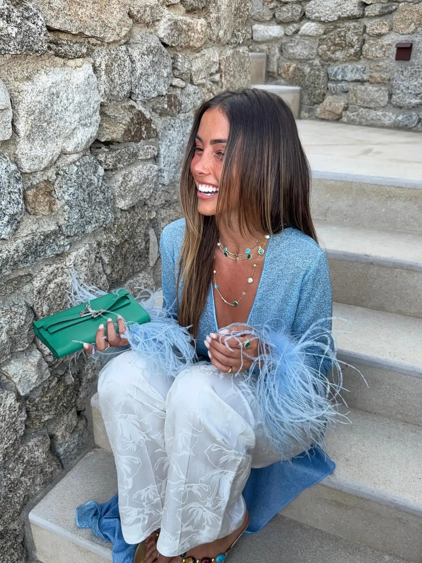 Deep V-neck Long Sleeve Cover-Up