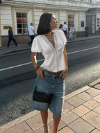 Satin Lace-Neck Tee