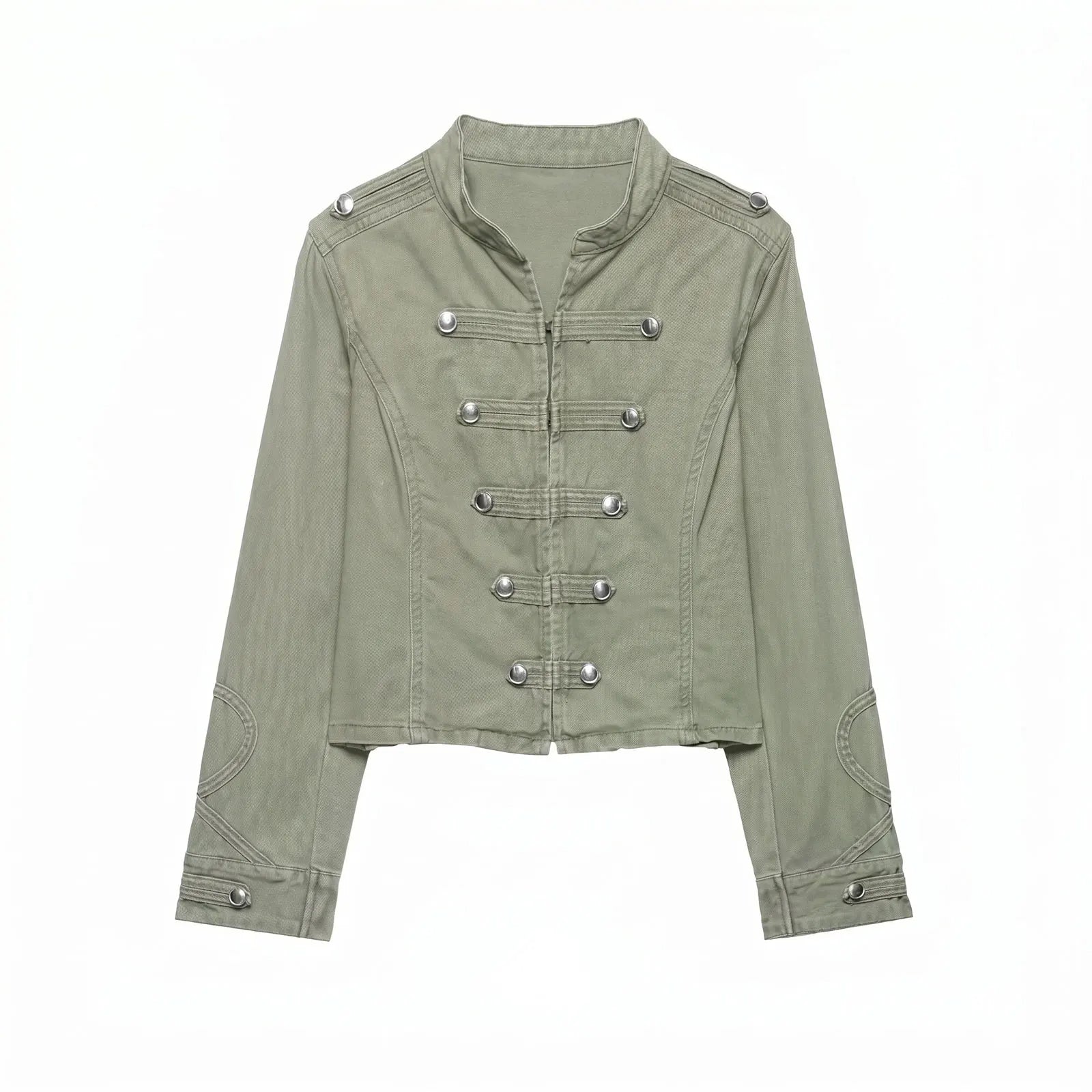 Denim Green Stand Neck Jacket