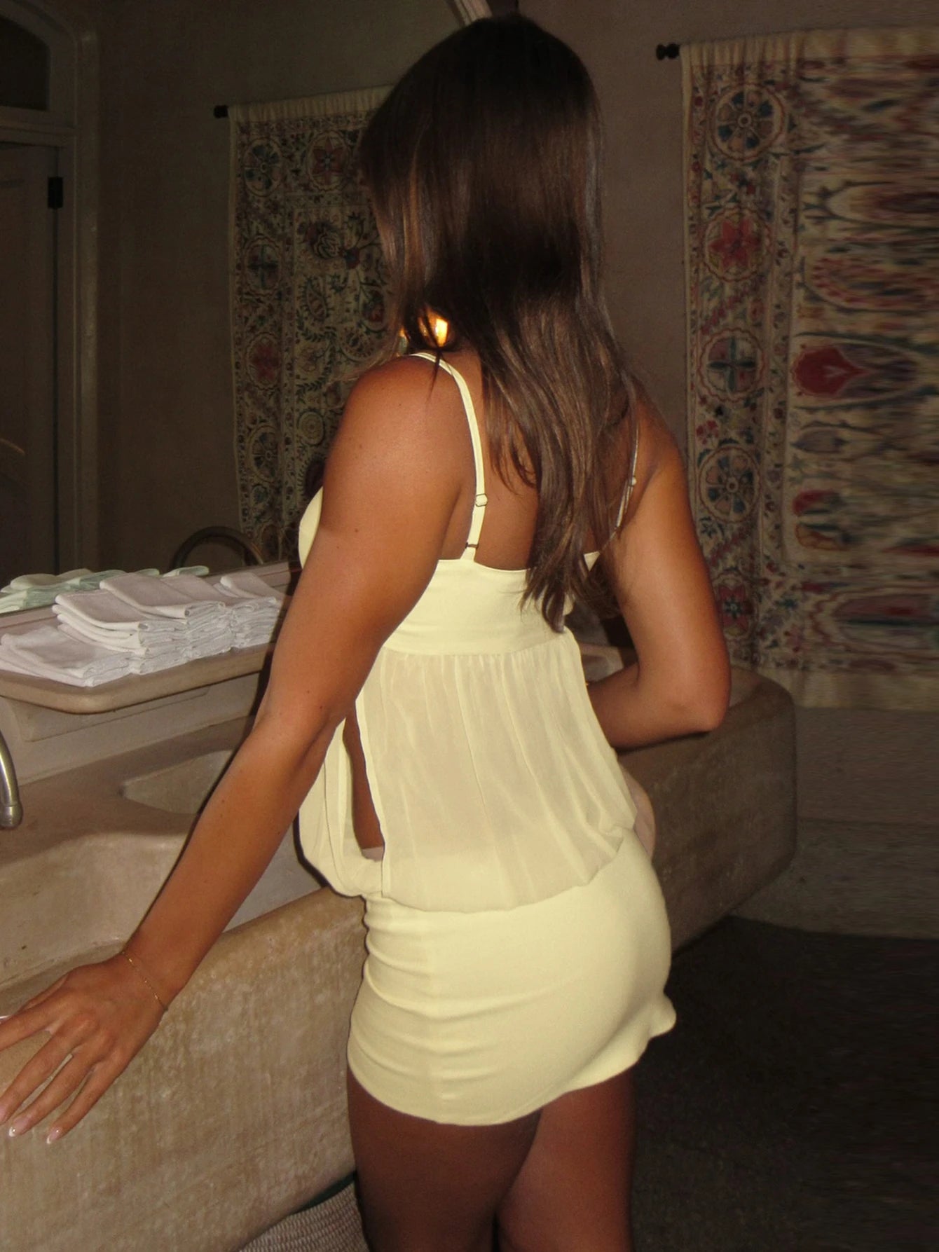 Backless See-Through Chiffon Patchwork Mini Dress
