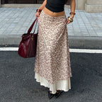 Leopard Print Double-Layered Long Skirt