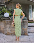 Hollow Embroidery Jacket and Slit Skirt Co-Ord