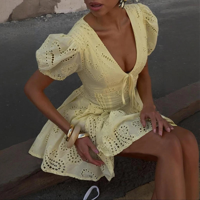 High-Waist Lace-Up Mini Dress