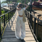 Draped Wide-Leg Beach Trousers