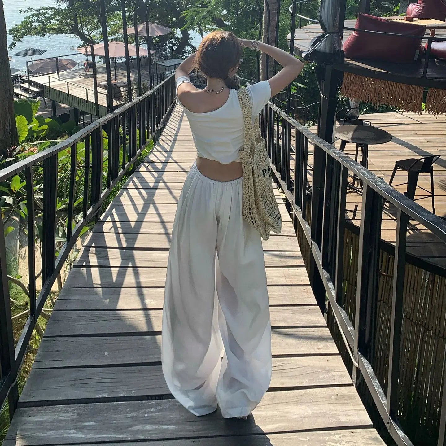 Draped Wide-Leg Beach Trousers