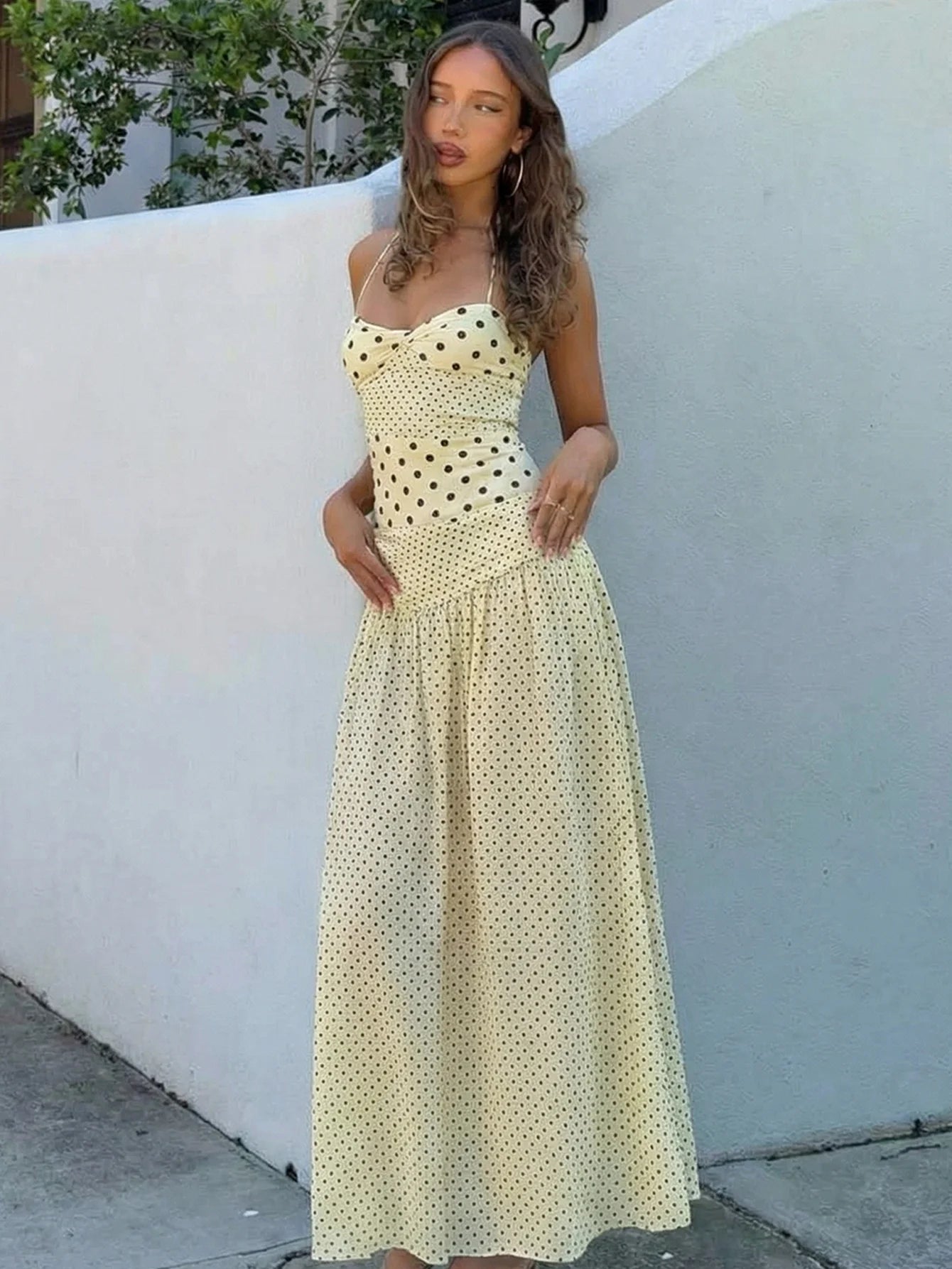 Lace Up Polka Dot Beach Dress