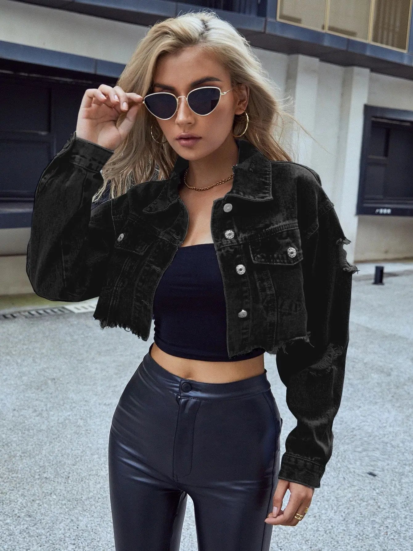 Short Turn-Down Denim Jacket
