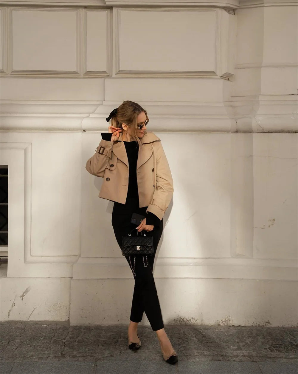 Cropped Double-Breasted Trench Jacket