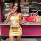 Striped Backless Tie Cami Top & Mini 2-Piece Set