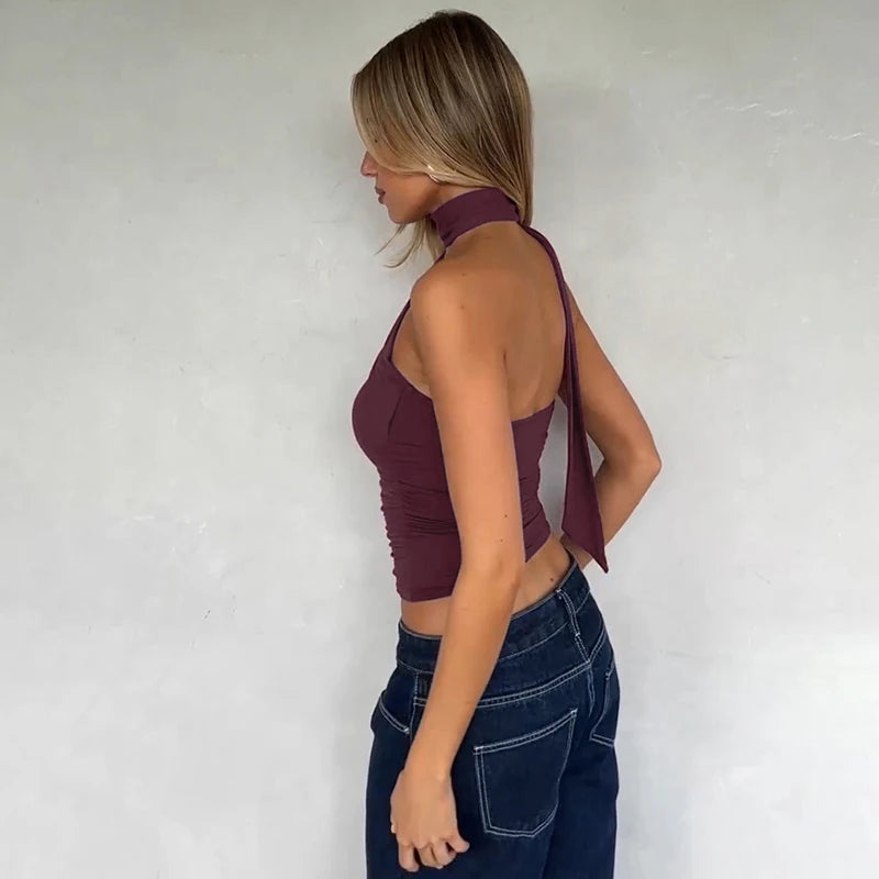 Halter Scarf Strapless Crop Top