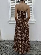 Polka Dot Long Brown Maxi Dress