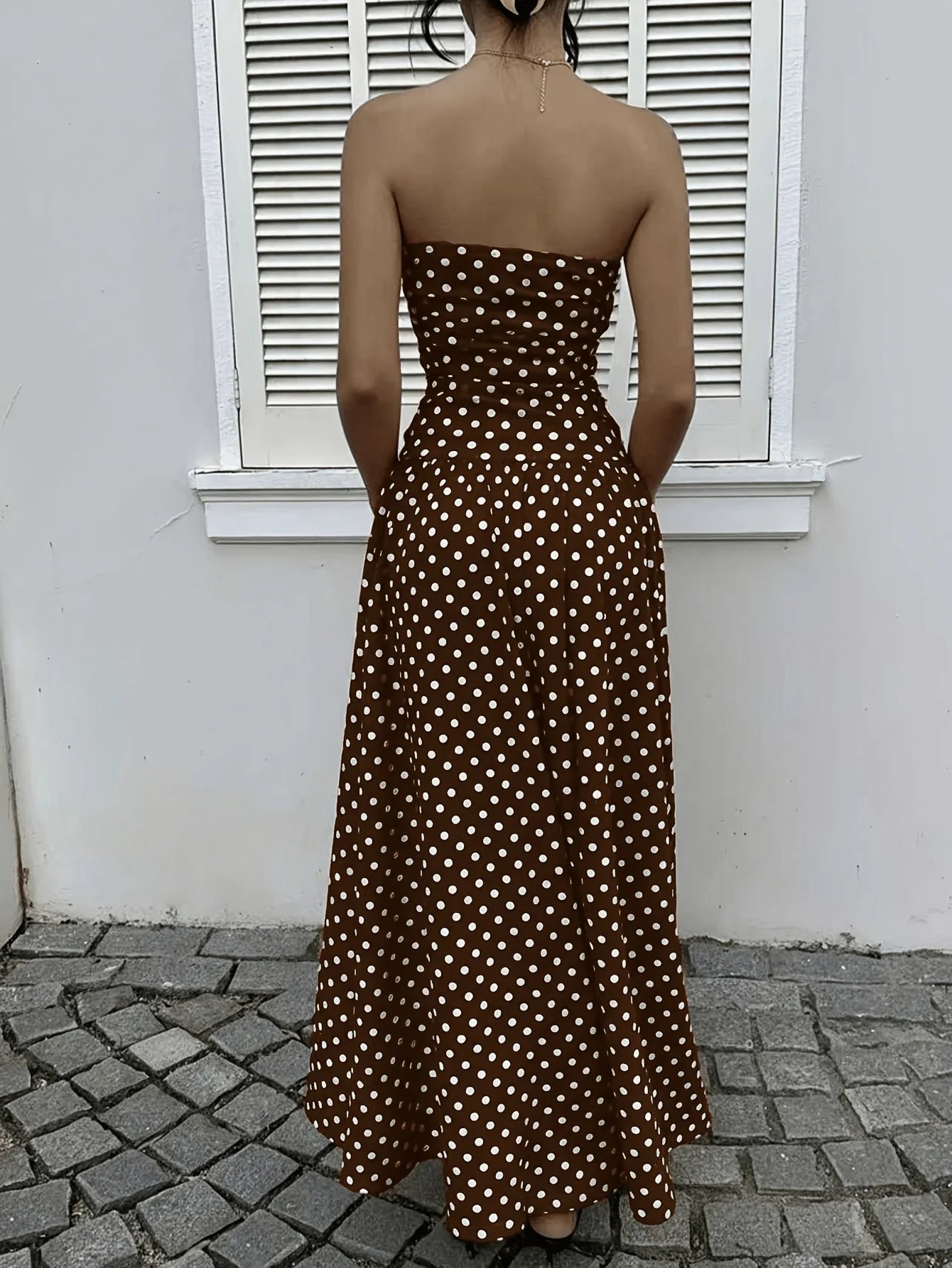 Polka Dot Long Brown Maxi Dress