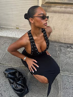 Halter Solid Backless Dress