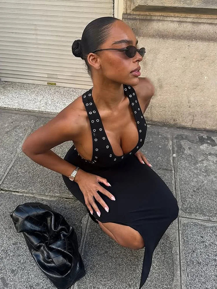 Halter Solid Backless Dress