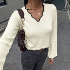V-Neck Contrast Color Knitted Jumper
