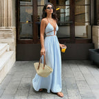 Deep V-neck Striped Beach Dress