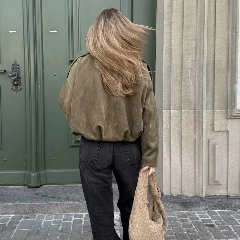 Turn-Down Collar Bomber Jacket