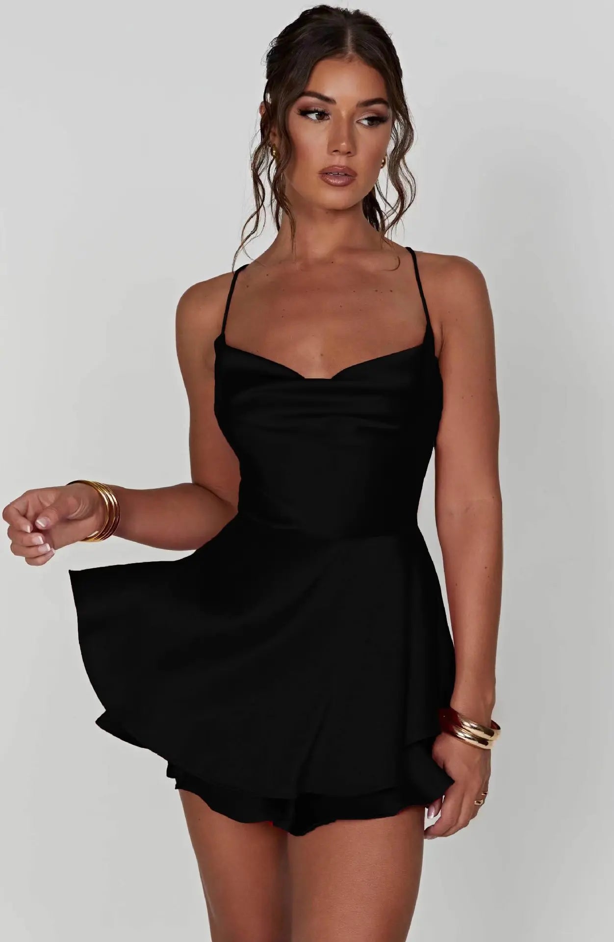 Sexy Backless Satin Mini Dress
