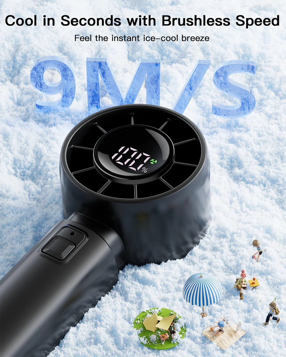 coldSky Handheld Mini Fan 4000mAh Battery Portable Rechargeable Fan with LED Display 5 Speed Turbo Fan for Beach Travel Vacation