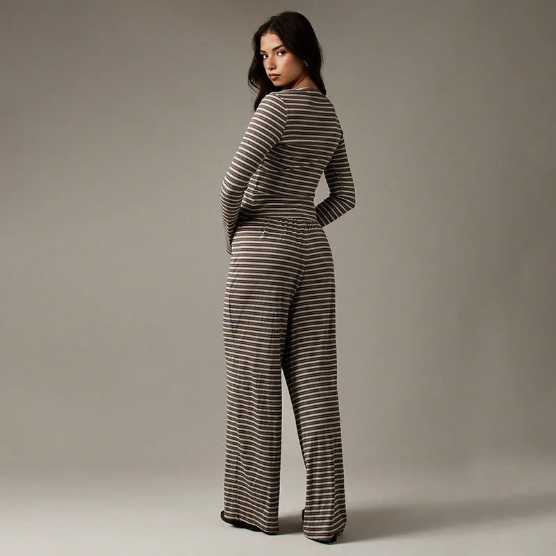 Striped Cardigan & Loose Trousers Co-Ord