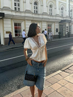 Satin Lace-Neck Tee