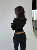 Ribbed Lace Long-Sleeved Top