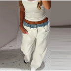 Contrast Denim Waist Wide Jeans