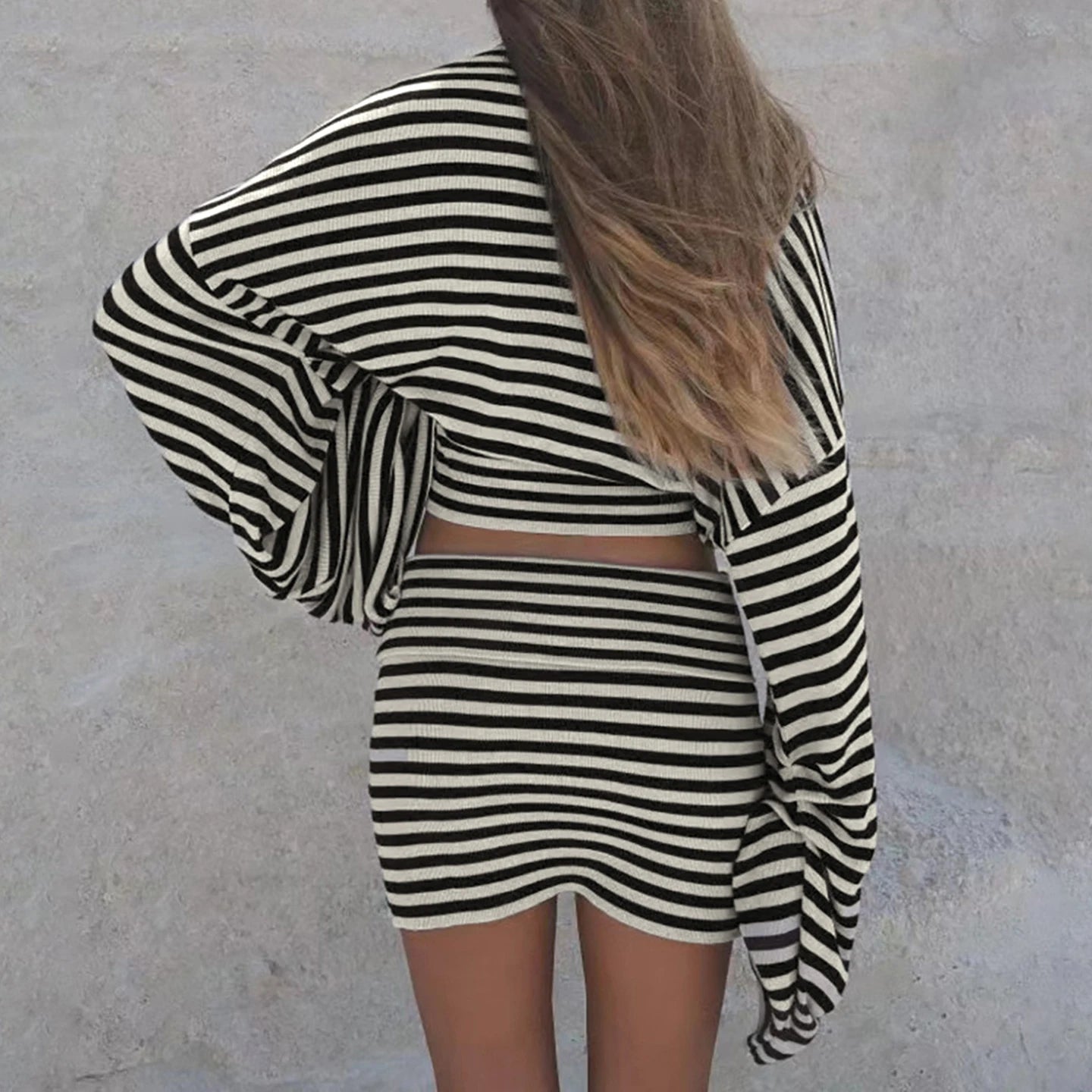 Black & White Striped Long-Sleeve Set