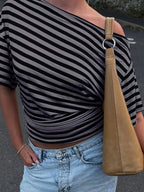 Inclined Shoulder Striped T-Shirt