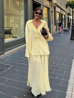 Yellow Lace & Pleated Co-Ord