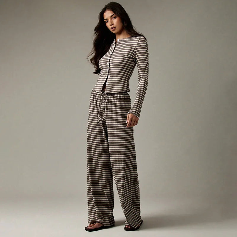 Striped Cardigan & Loose Trousers Co-Ord