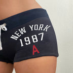 Vintage Letter Print Drawstring Shorts